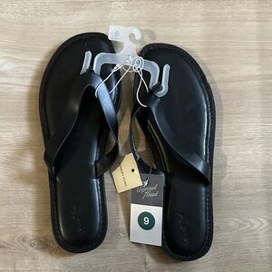 Black Faux Leather Flip Flops